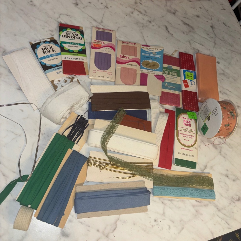 Vintage Sewing Notions Lot Bias Tape Seam Binding Rick Rack Lace J&P Coats Talon